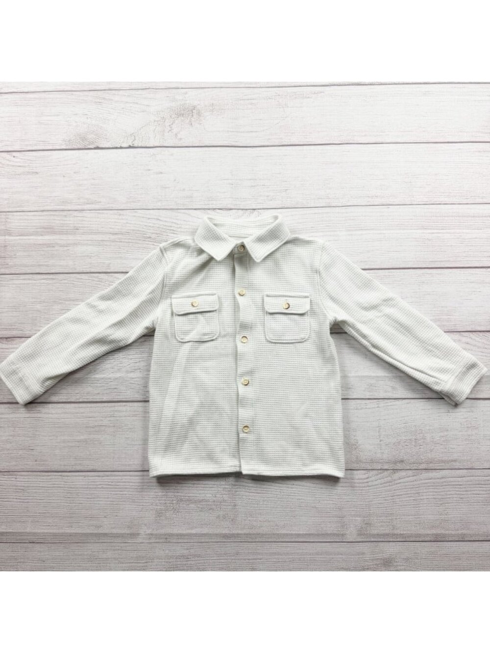 Cat & Jack Toddler Boys Waffle Knit Long Sleeve Shirt White Button Front 4T